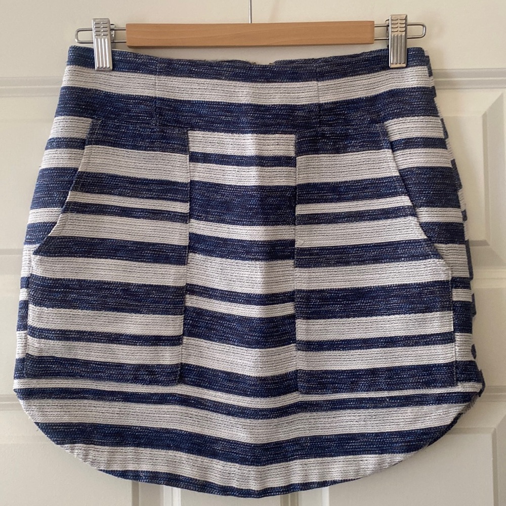 IMPULSE Striped Mini Skirt Size 6 Navy White Cotton Blend Made For Fashion Week
